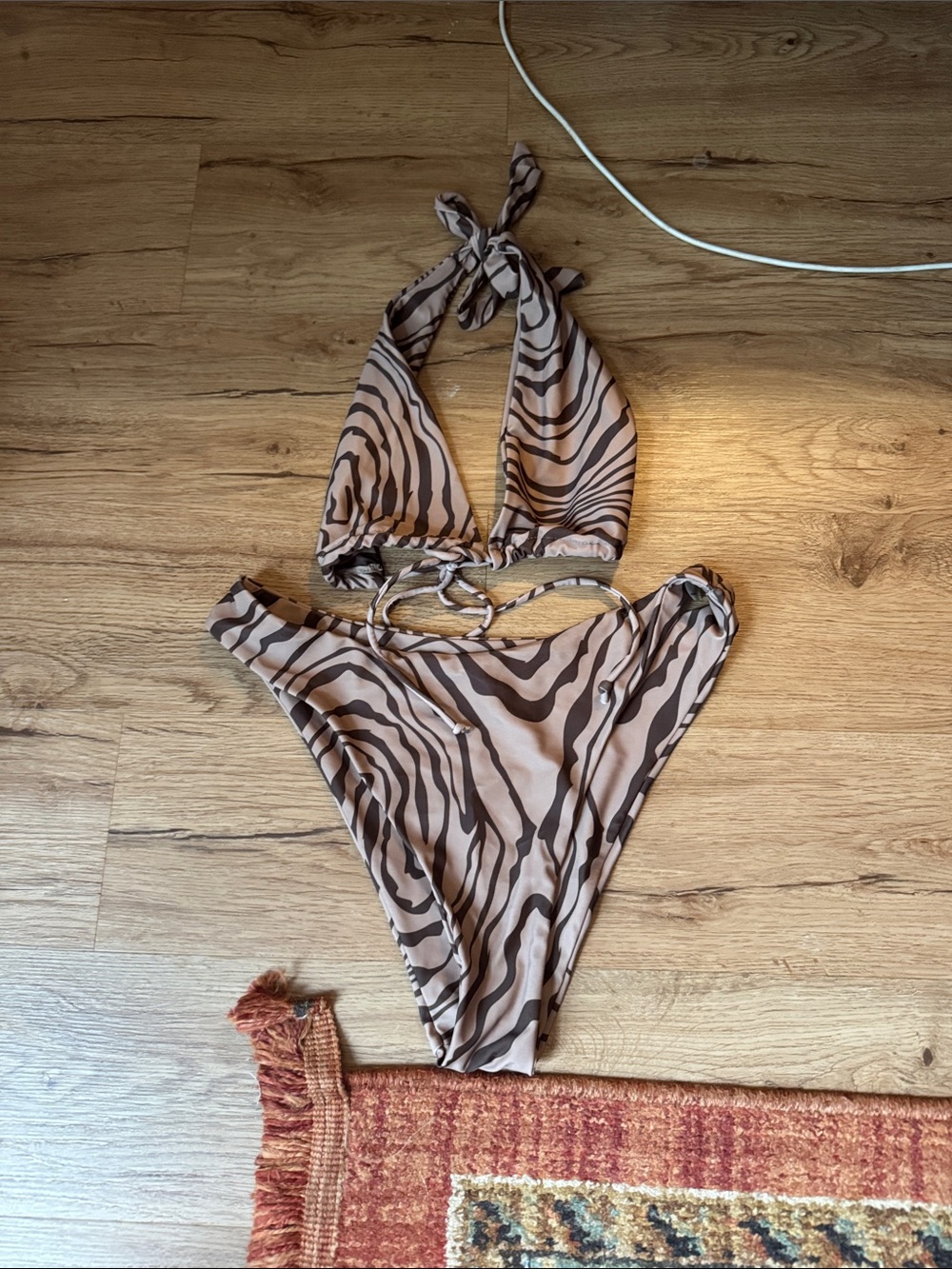 Neutral Zebra-Print Halter Bikini Set
